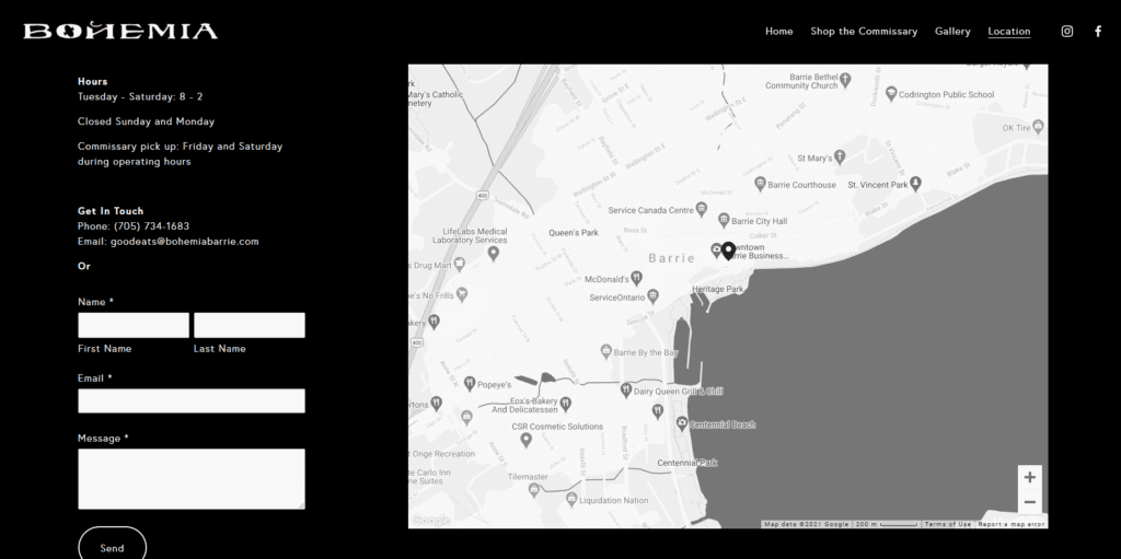 Bohemia's new contact page